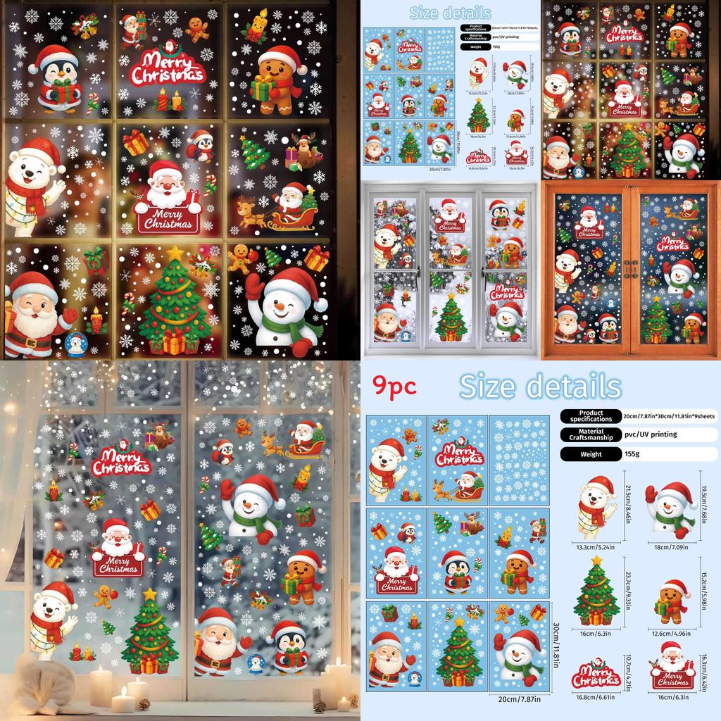 Christmas Snowflake Decal Pvc Wall Sticker With Santa Reindeer Snowman For Holiday Decor