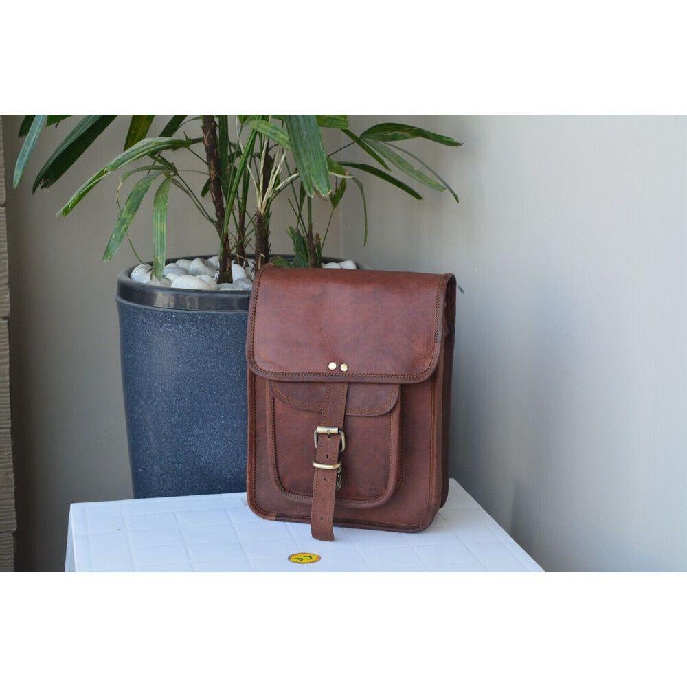 Men Leather Bag Shoulder Crossbody I-pad Messenger Satchel Real Goat Leather