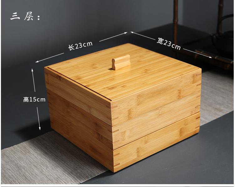 Bamboo Tea Box Square Storage Box Tea Cake Organizer Stackable Tea Cabinet Multi-layer Storage Bin Tea Organizer Tea Container