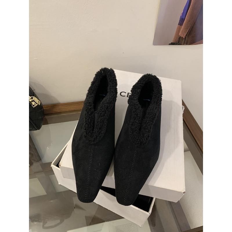 

2025 новая осенне-зимняя шерстяная обувь на плоской подошве с квадратным носком, модные женские одинарные туфли из овечьей шерсти с мелким вырезом 38 чёрный