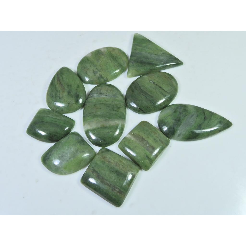 260Cts. Natural Nephrite jade Mix Shape Cabochon Loose Gemstone 10Pcs Lot C-1850