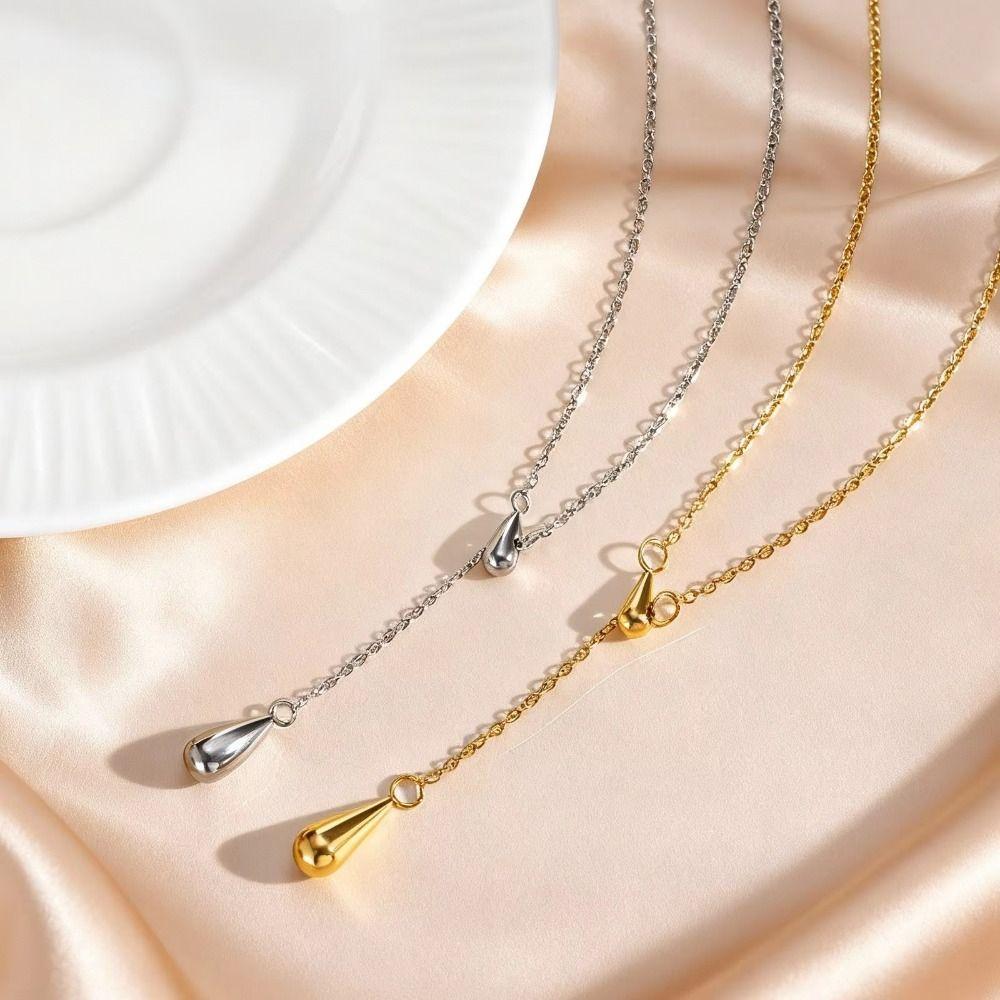 Adjustable Dewdrop Necklace Titanium Steel Metal Necklace Water Drop Tassel Necklace  Jewelry Gifts