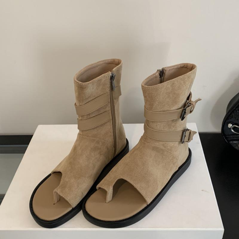 Fashion 2025 Summer Female Sandal Sale Of Women's Shoes All-Match Flip Flops Platform Buckle Girls Boot New Velvet Retro Corrective Flat
