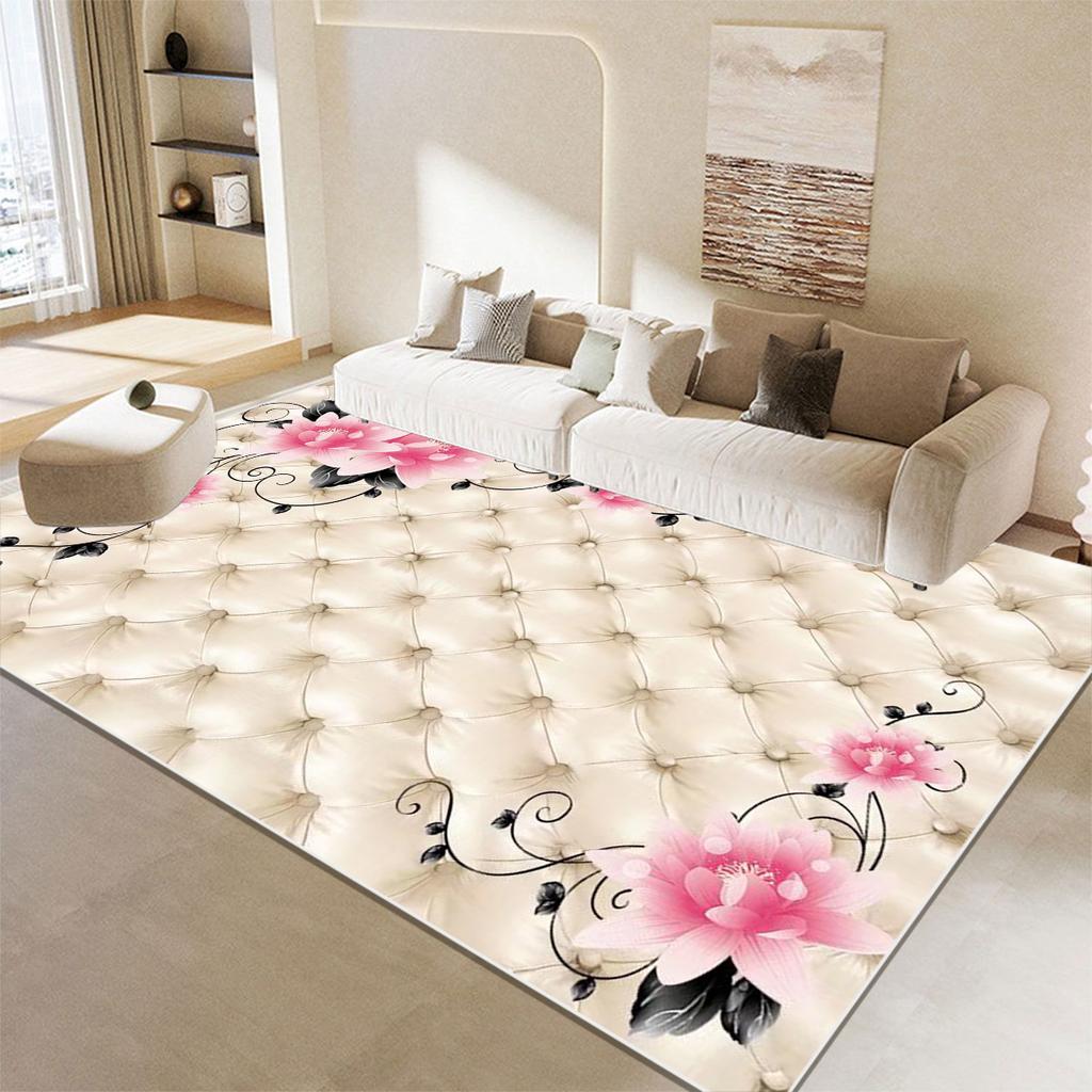 European Style Pink Rose Carpets for Living Room Decoration Luxur Sofa Area Non-slip Floor Mat Bedroom Lounge Soft Rugs Washable