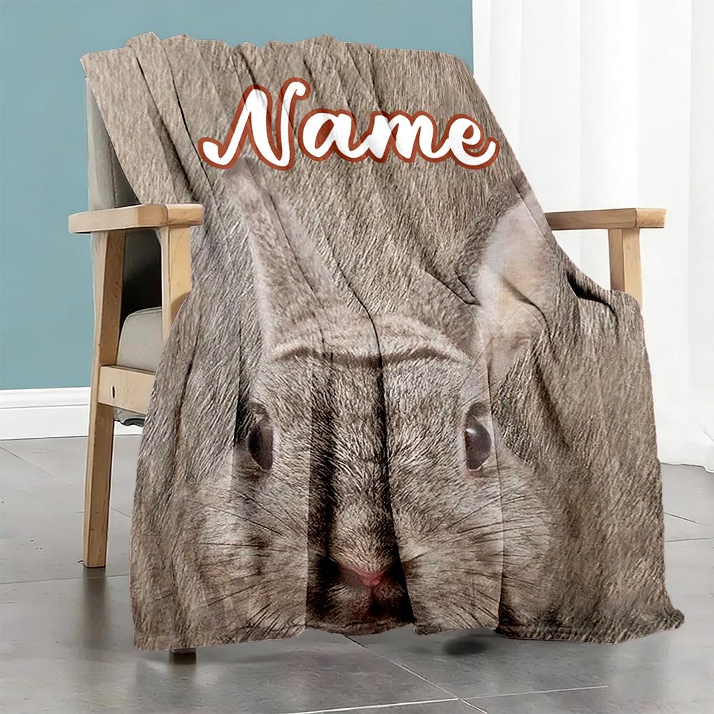 Rabbit Customize Your Name Blanket Multi-purpose Personalized Blanket Warmthful Decor Perfect for Livingroom Couch Nap Bed Four Seasons Universal