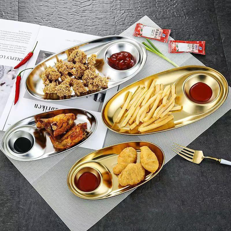 Stal Nierdzewna Taca Obiadowa Miseczka na Przekąski Taca do Serwowania Przystawek Taca na Frytki Pojemnik na Lunch Talerze do Pierogów Akcesoria Kuchenne