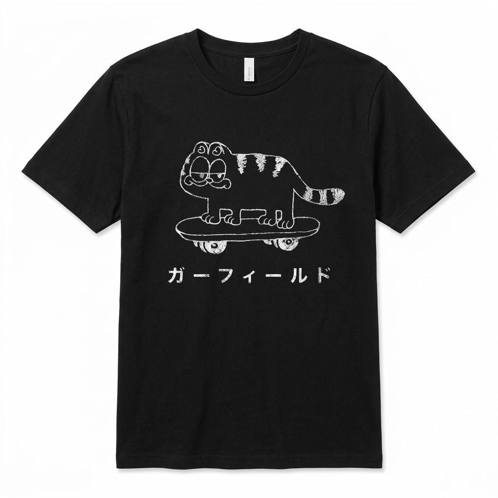 Vintage Garfield Skateboard Cat T-Shirt Japanese Katakana Streetwear Retro Tee M