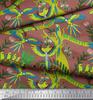 Soimoi Japan Crepe Satin Fabric Branches,Parrot & Leopard Jungle Print Fabric by the metre 42 Inch