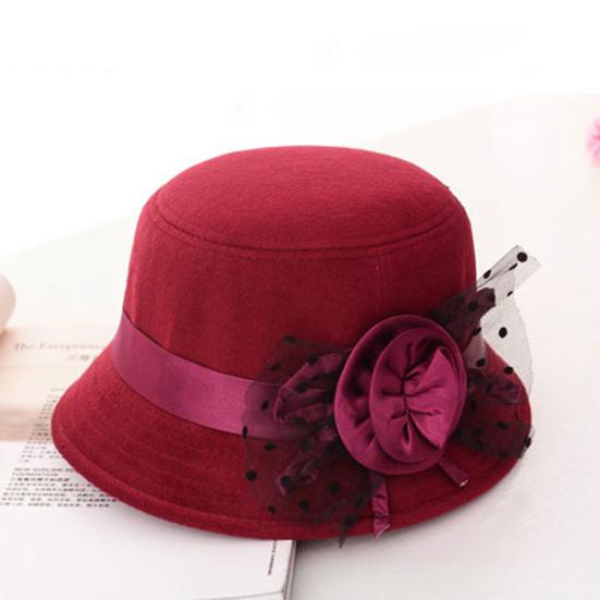 Women Retro Floral Bowler Hat Solid Color Cap for Party Prom Outdoor Travel