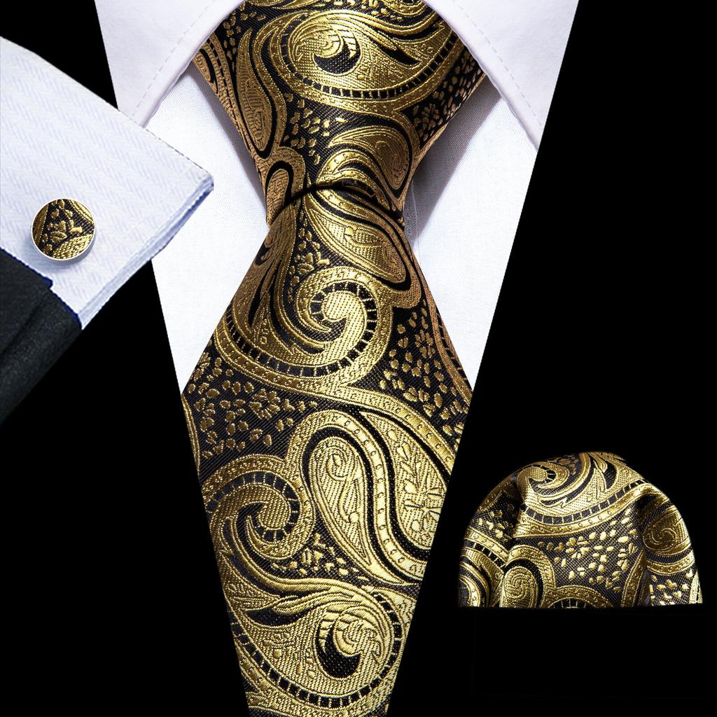 Barry.Wang Floral Ties for Men Woven Paisley Wedding Necktie Handkerchief Cufflinks Formal Casual Set