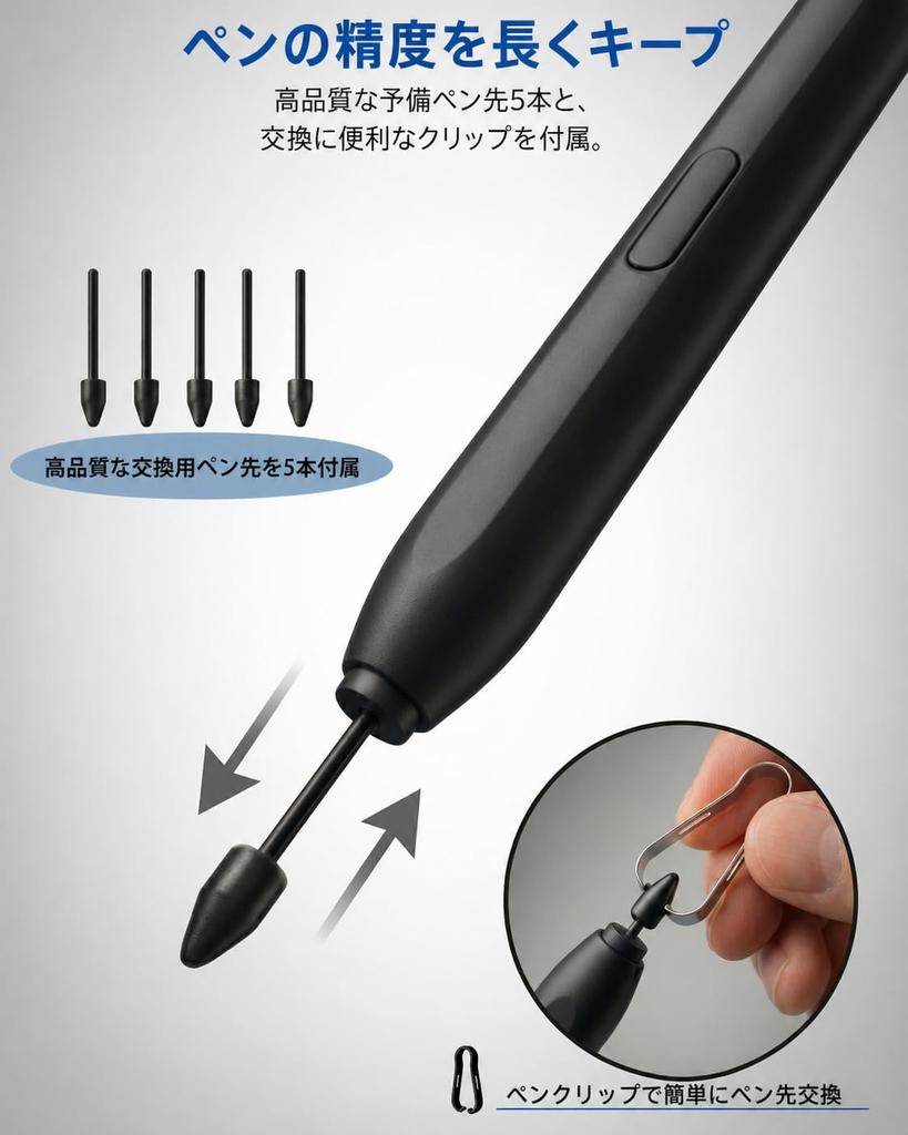 Magnetic EMR stylus pen with 4096 levels of pressure sensitivity, handwriting and drawing support, palm rejection, eraser function, 5 replacement nibs