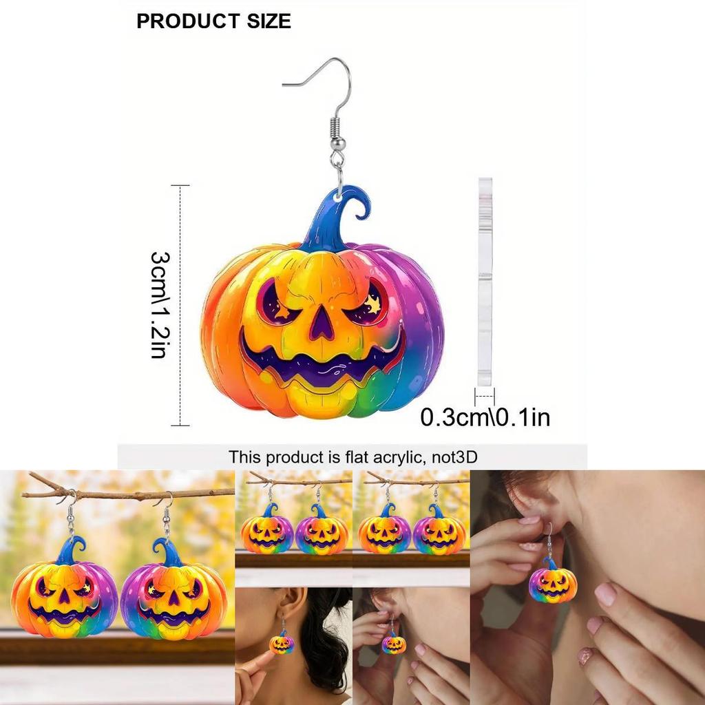 Creative Halloween Themed Colorful Pumpkin Pattern Women Acrylic Earrings For Party Fashion Accessories
