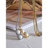 Yhpup Stylish Unisex Jewelry 316l Stainless Steel Square Round Imitation Pearls Pendant Necklace Casual Clothing Accessories