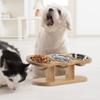 Raised Cat Feeder 3 Bowls in 1 Feeding & Watering Supplies 15° Raised Puppy 3 Stainless Steel Bowls Wood Stand Cats Accessories