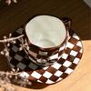 Nordic Style Hand-kneaded Checkerboard Ceramic Coffee Cup Saucer Black and White Hand-painted Afternoon Tea Cup Tableware