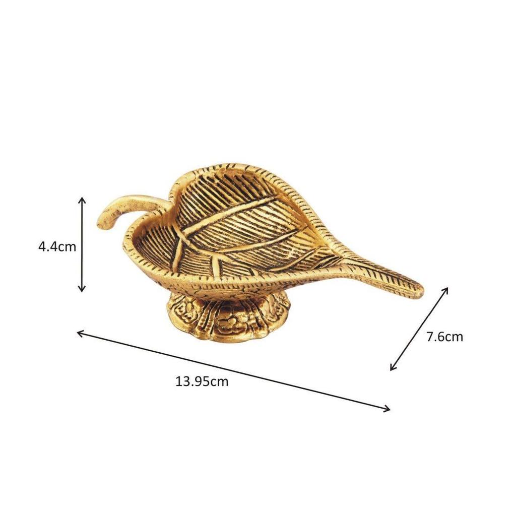 Leaf Shaped Diya In Metal Antique Golden 5.5 X 3 X 1.75 Inch