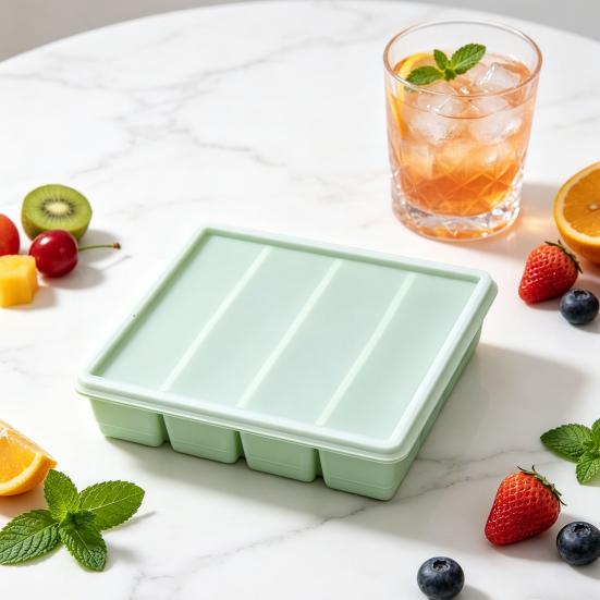 Ice Cube Mold Silicone Freezer Tray with Lid Multi-Compartment Ice Cube Tray for Freezing Long Ice Cubes Broth