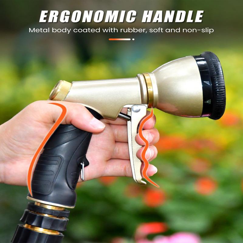 Heavy Duty 9 Patterns Adjustable Water Hose Sprayer Nozzle Gun for Watering Plants, Lawn& Garden, Washing Cars, Showering Pets