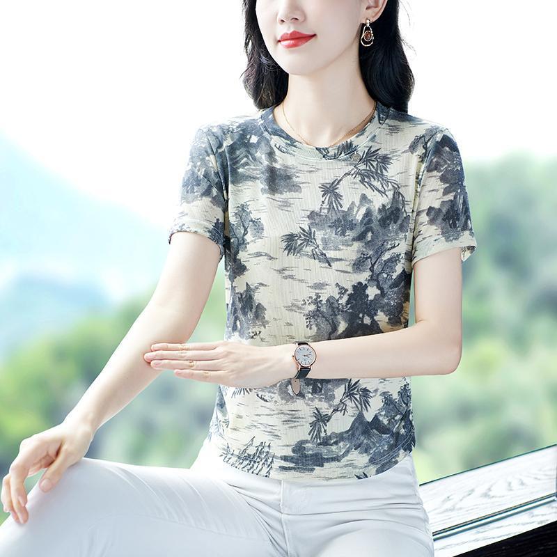 

Women s Gentle Cream Apricot Short-Sleeved Slimming T-Shirt - Versatile Casual Summer Top 2XL (60-65kg) серый