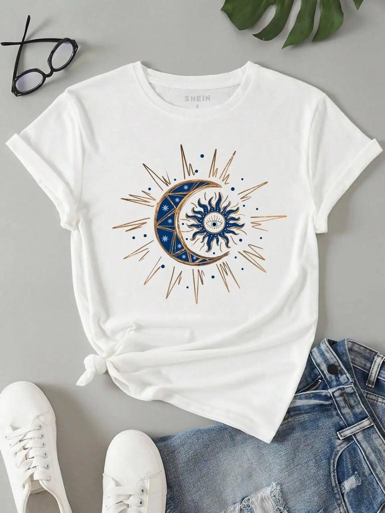 Street Tees Fashion Breathable Short Sleeve Clothes Aesthetic Clothes Vintage Devils Eye Printing Women TShirt Summer Casual