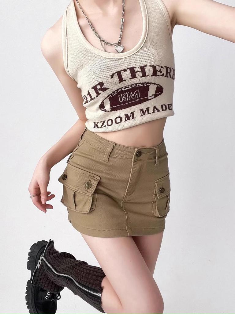 Petite High-Waisted Khaki Denim Midi Skirt - Slim Fit A-Line, Hip-Hugging & Anti-Exposure