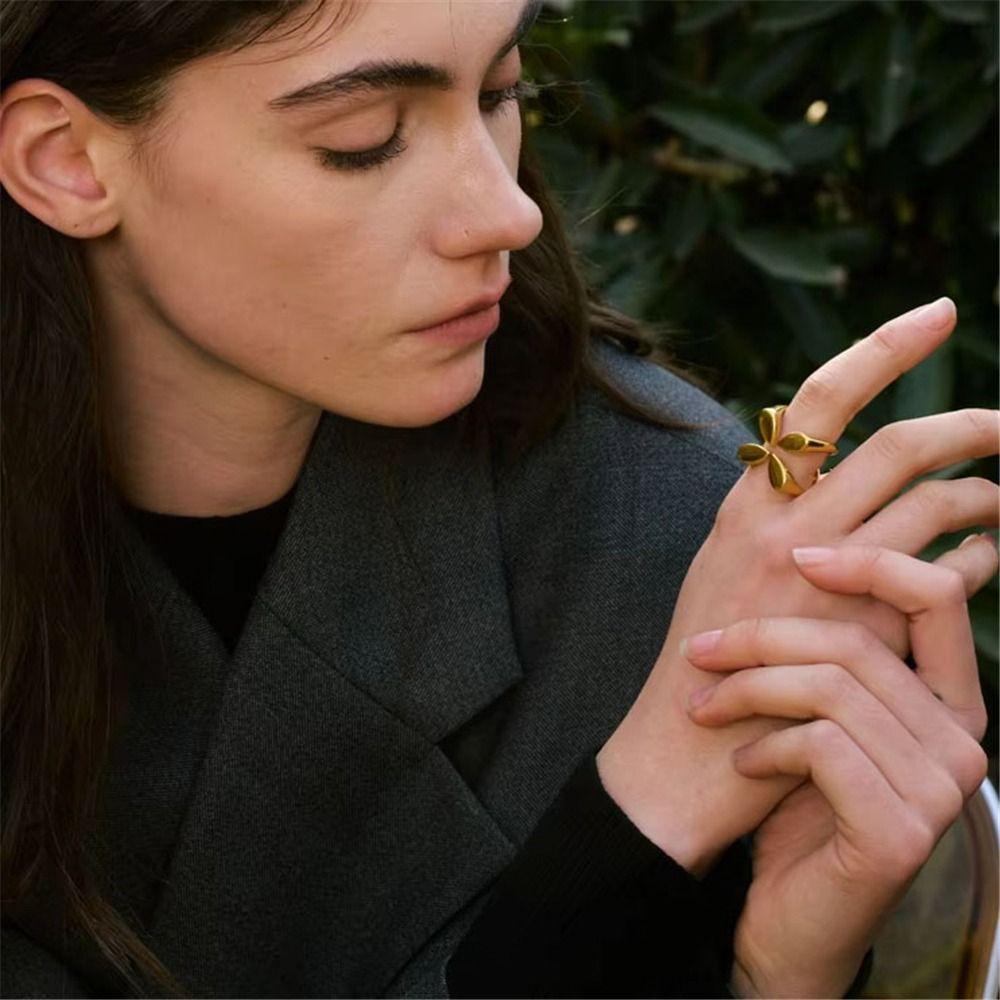 Adjustable Open Ring Gold Minimalist Accessory Finger Ring for Women's Daily Outfit