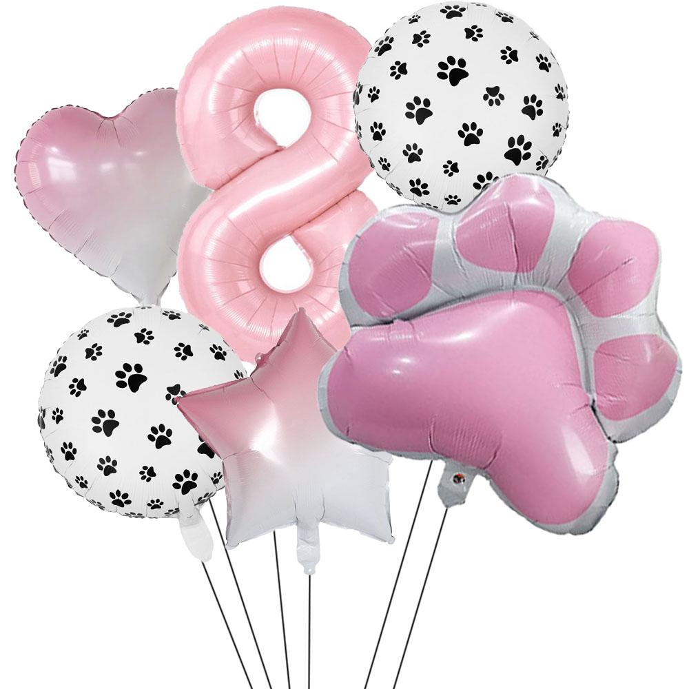 6Pcs Animal Let's Pawty Dog Cat Paw Aluminum Balloon 40 inch Pink Number Birthday Party Decor Balloon Baby Shower