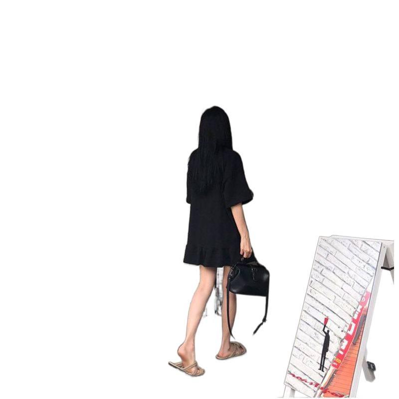 Solid Color Ruffle A-Line Dress for Plus-Size Women – Versatile Casual Black Summer Outfit