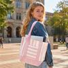 Multi-purpose Tote Bag Striped Canvas Bag, Stylish Reusable Grocery with Lightweight Front Pocket, Shoulder for Shopping Picnic Commuting Everyday