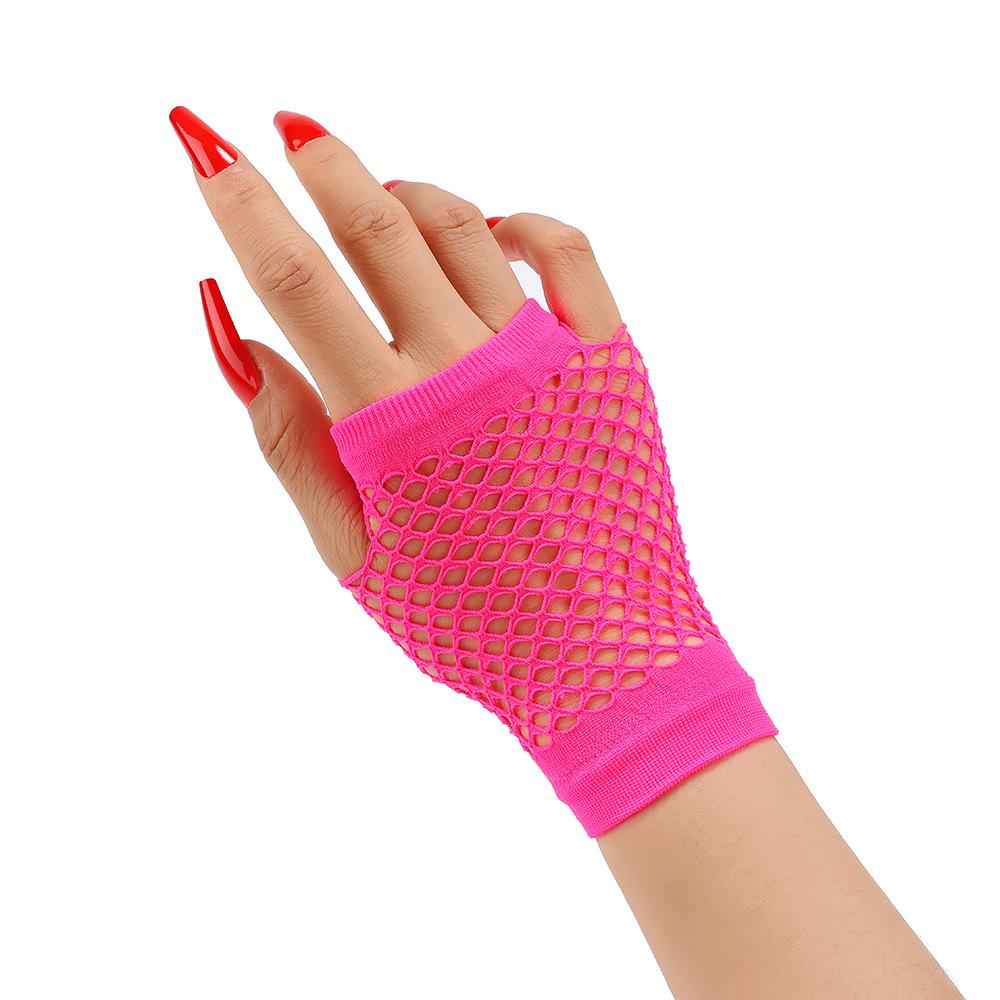 Multicolor Fishnet Mesh Gloves - Stretchy Halloween Party Punk Style Single Short Mesh