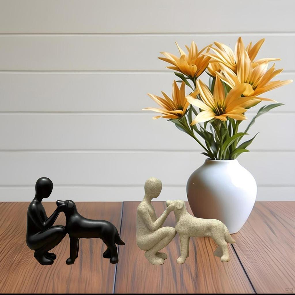 Man and Dog Statue Lover Friendship Figurine Minimalist Craft Collection Sculpture Ornament for