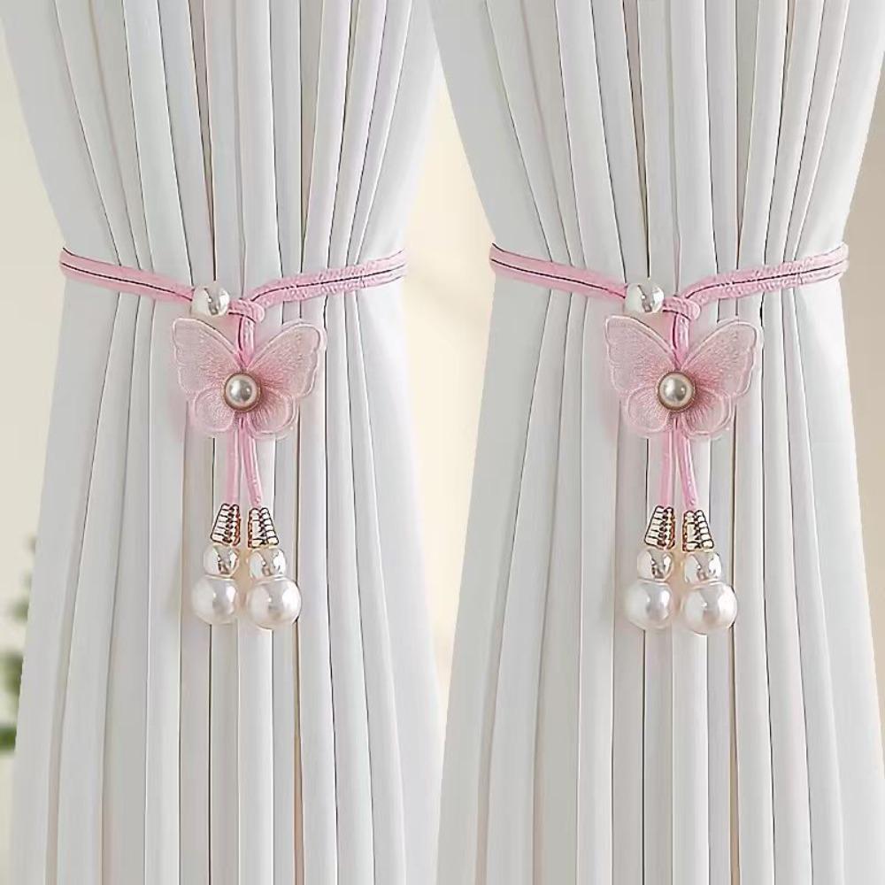 2PCS Curtain Holder Pearl Curtain Buckle Adjustable Curtains Tie Rope Curtain Straps  Kitchen розовый