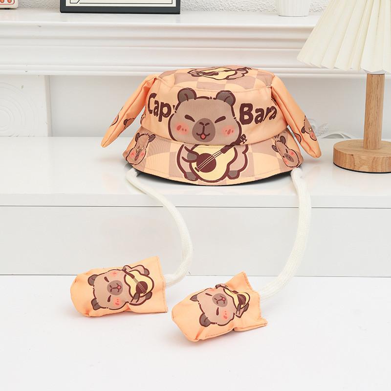 Cartoon Fisherman Hat For Kids With 3d Ears And Stitch Spider Man Print Design Summer Sun Protection Cotton Polyester
