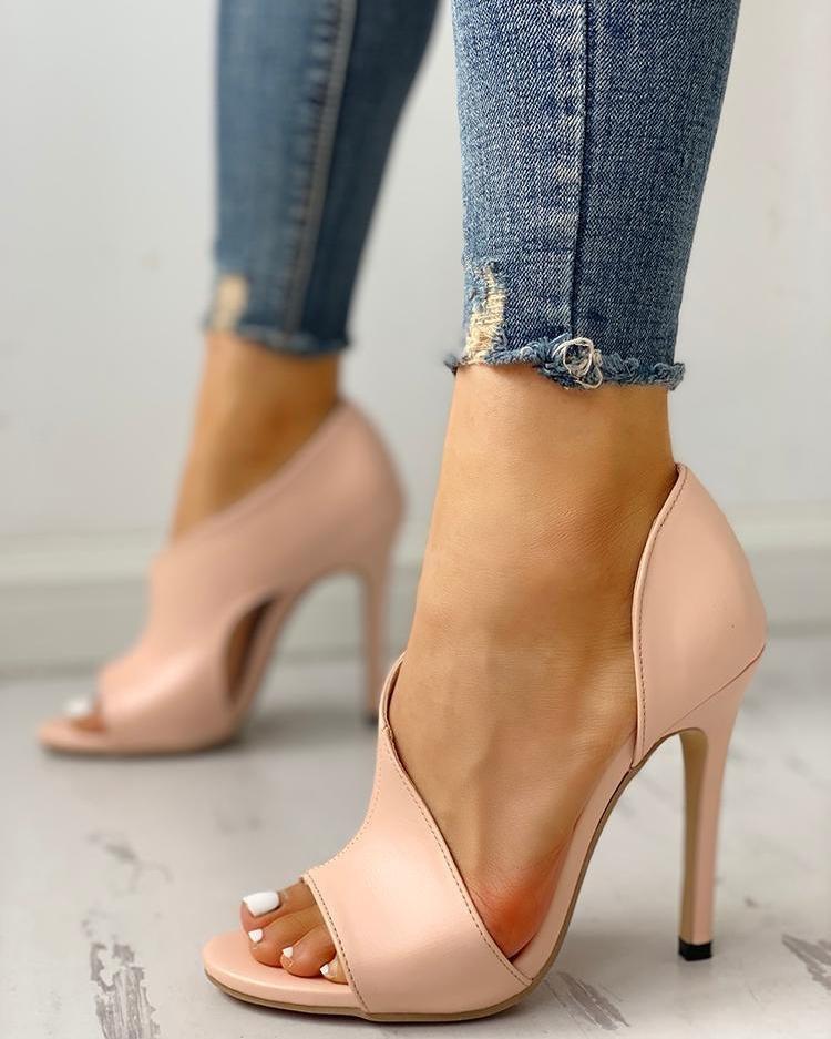 

Fashion Women s Summer Sandals Fashion Solid Color Snake Shaped Casual Fish Mouth Leather Surface Thin Heel Open Toe Ultra High Sandals 41 розовый