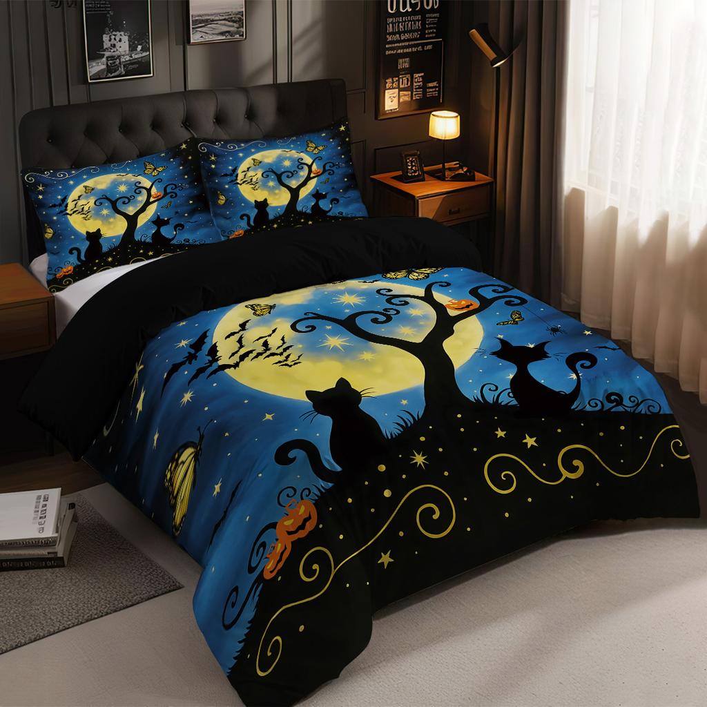 3 szt. Pościel z nadrukiem czarnego kota bez wypełnienia Zestaw Sypialnia Salon Wiele rozmiarów Można prać w pralce Miękka i wygodna