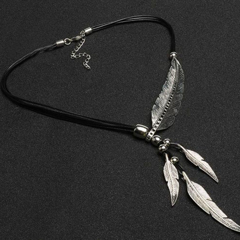 Trend Fijne Sieraden Hals Hangers Boheemse Stijl Touw Ketting Blad Veer Patroon Hanger Voor Vrouwen Mannen Retro Feest Halskettingen