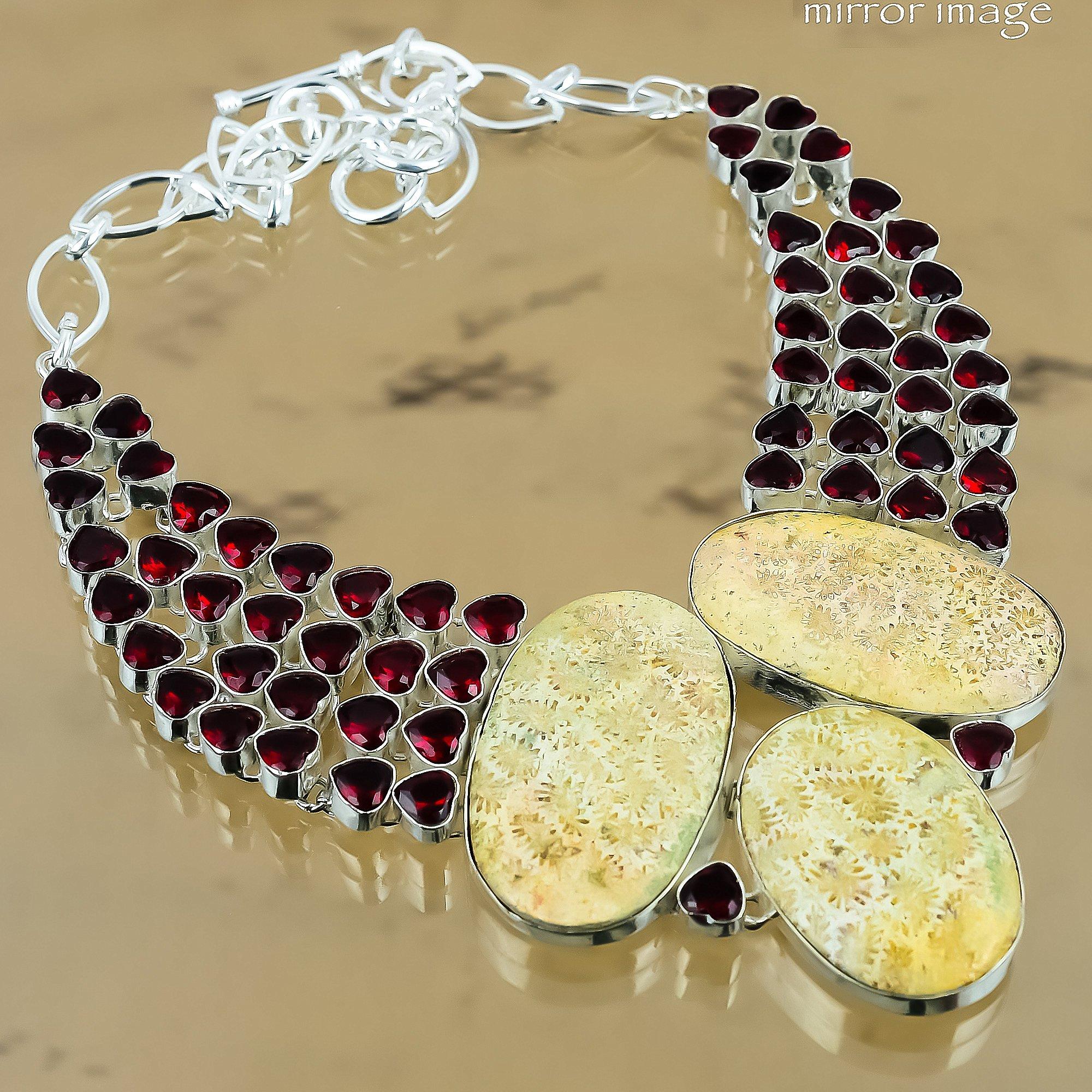 

Gift For Her 925 Silver Natural Fossil Coral Gemstone Chain Adjustable Necklace Adjustable