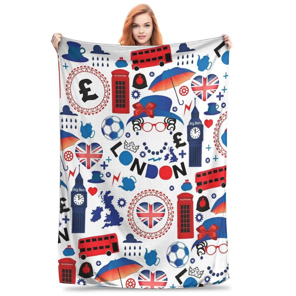 Affascinante Coperta Londra Flanella Primavera Autunno Multifunzione Coperta Morbidissima per Divano Divanetto Copriletto