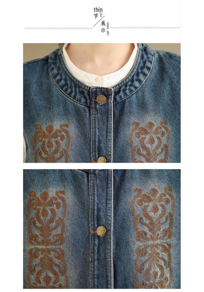 Spring Plus Size Embroidered Denim Vest - Casual, Loose, and Versatile Fashion