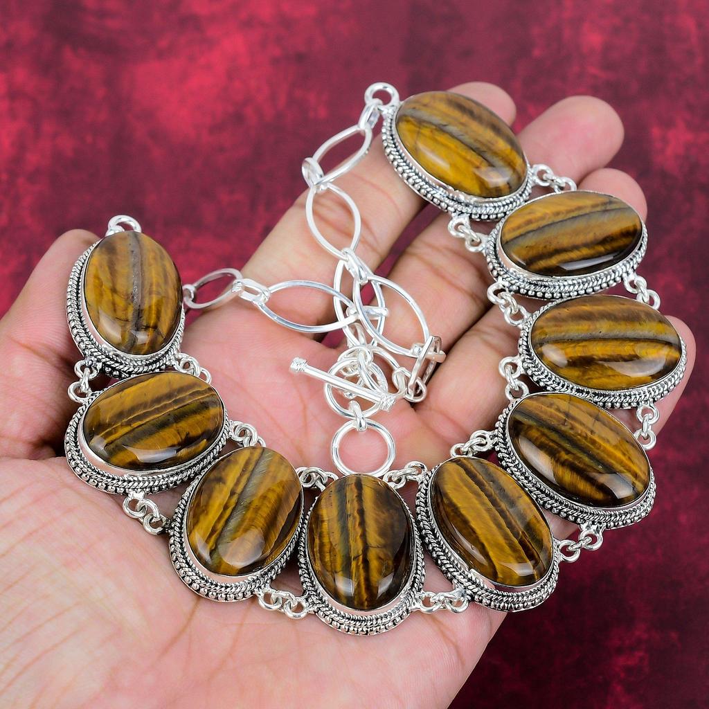 Tigerøye 925 Solid Sterling Sølv Halskjede Justerbart, Kjede Halskjede Håndlaget Edelsten, Gave Til Mamma Antikke Smykker