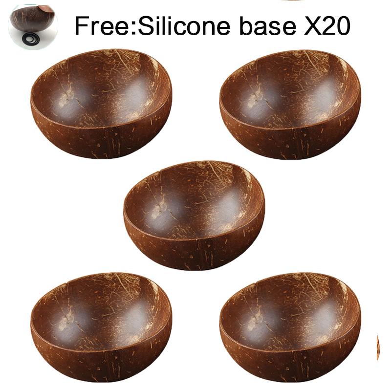 Coconut Bowl Set Natural Handmade Coconut Shell Tableware Wood Spoon Dessert Fruit Salad Mixing Rice Ramen Wooden Bamboo Bowl