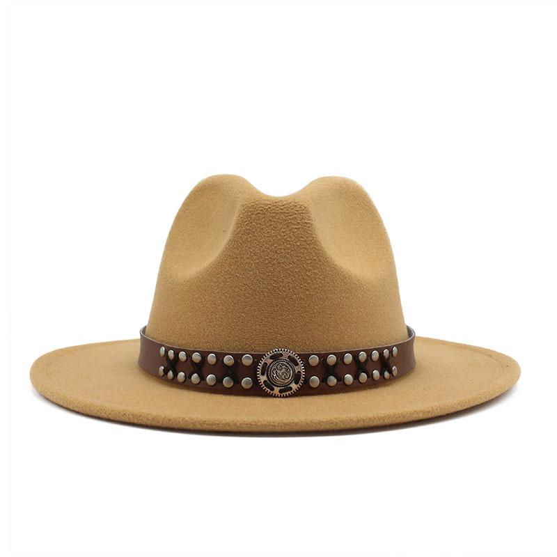 Ji Nan Ladies Wool Jazz Hat Big Eaves Hat Trendy Flat Edge Top Hat