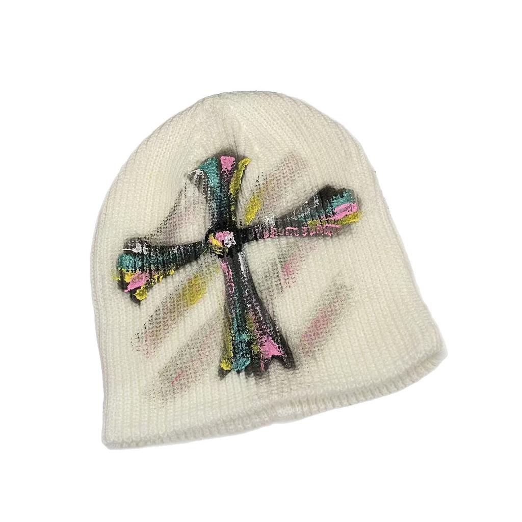 Dongdaemun Autumn and Winter New American Retro Cross Knitted Hat Women's Face Showing Small Woolen Hat