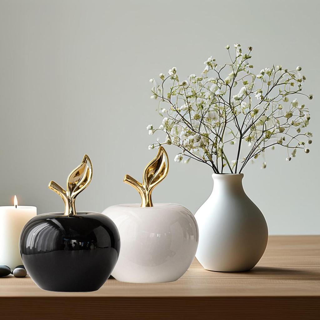 Ceramic Apple Statue Art Crafts Christmas Gift Tabletop Ornament Decorative Figurine for Bookshelf Desk Shelf Cabinet Home Decor