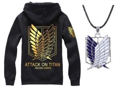 Attack on Titan Wings of Freedom Cosplay-Kostüm Schwarz und Gold Keller und Halskette (Groß, Flügel) - 3-teiliges Set Hoodie, Schlüssel,