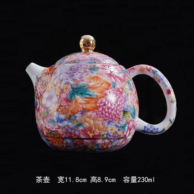 Enamel Master Cup Ceramic Tea Cup Gold-Plated Palace Style Tea Bowl Carved Kung Fu Tasting Cup Large Single Cup Tea Bowl