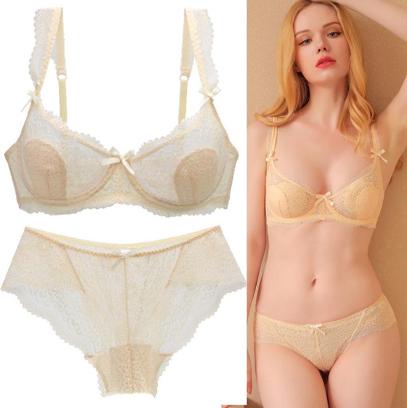 Europäisches und Amerikanisches Stil Dessous-Set mit Sexy Spitze Durchsichtiger Slip und Ein Push-up-BH zur Betonung Großer Brüste