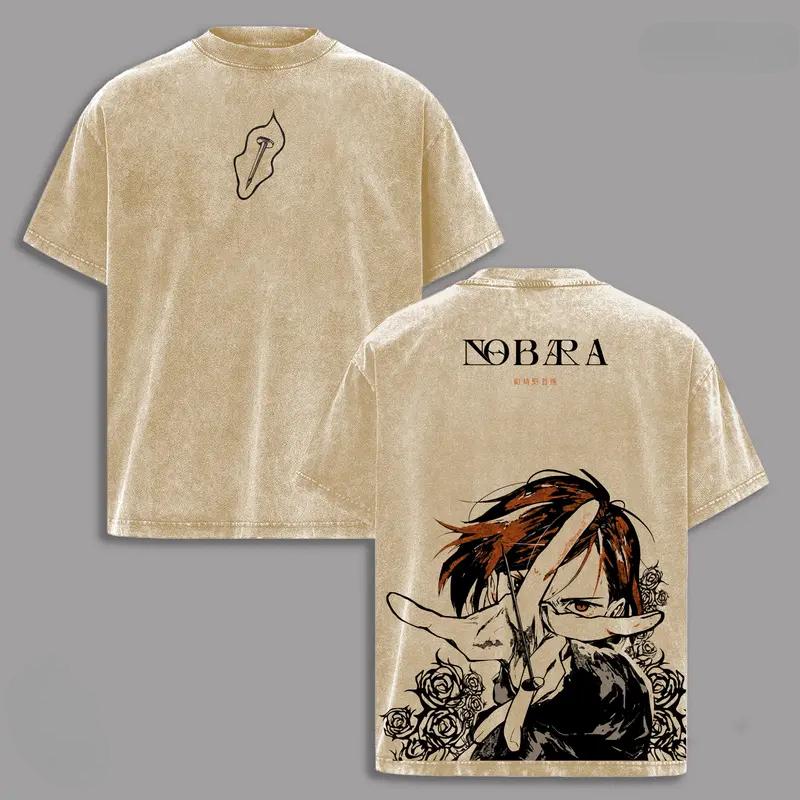 

Kugisaki Nobara Print T-shirt Anime Jujutsu Kaisen Clothing Men Women Cotton Tshirts Retro Washed T Shirt Harajuku Male Tops XXL бежевий