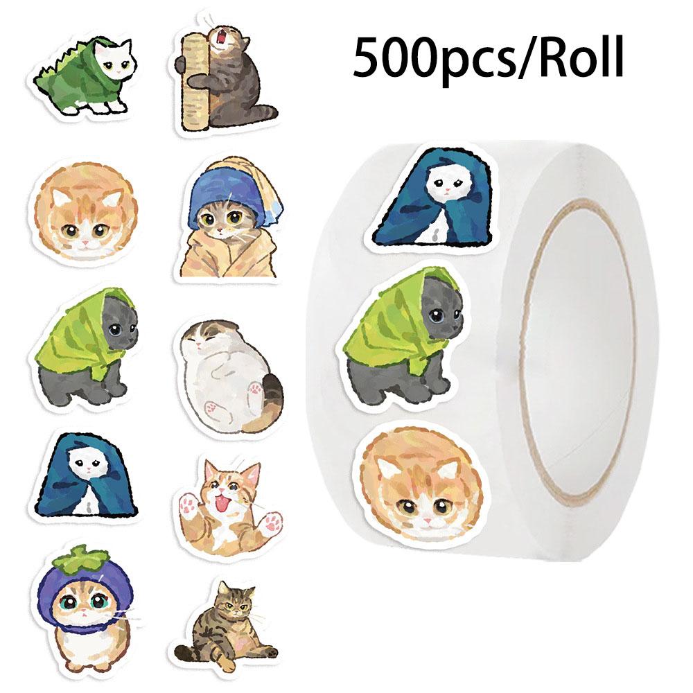 50-500PCS Cute Cat Meme Stickers Roll Trendy Kitten Stickers for Laptop Water Bottle Skateboard Phone Luggage Kids Adult Gift