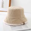 Sun Protection Lamb Wool Bucket Hat Simple Plush Fishman Hat Pure Color Warm Caps  For Women